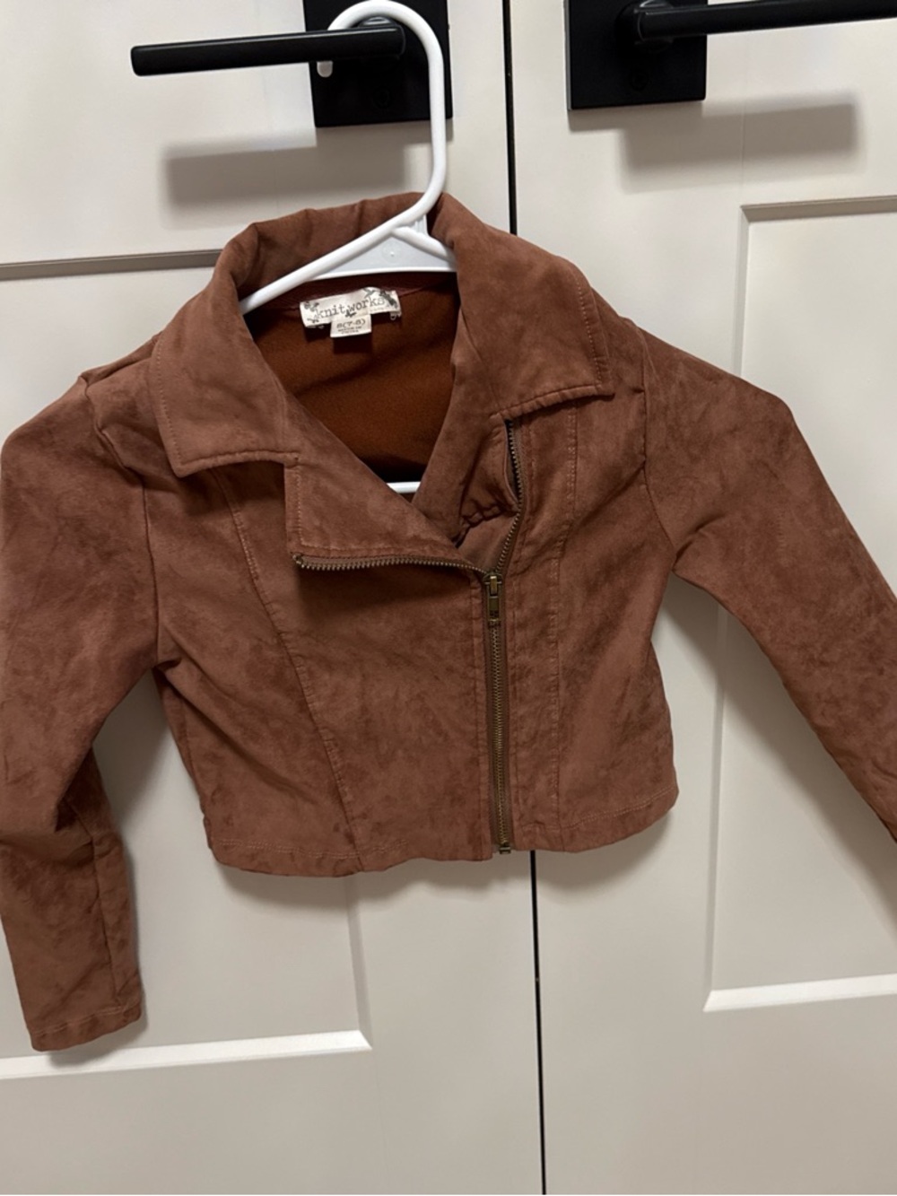 Knitworks Girls' Brown Faux Suede Moto Jacket